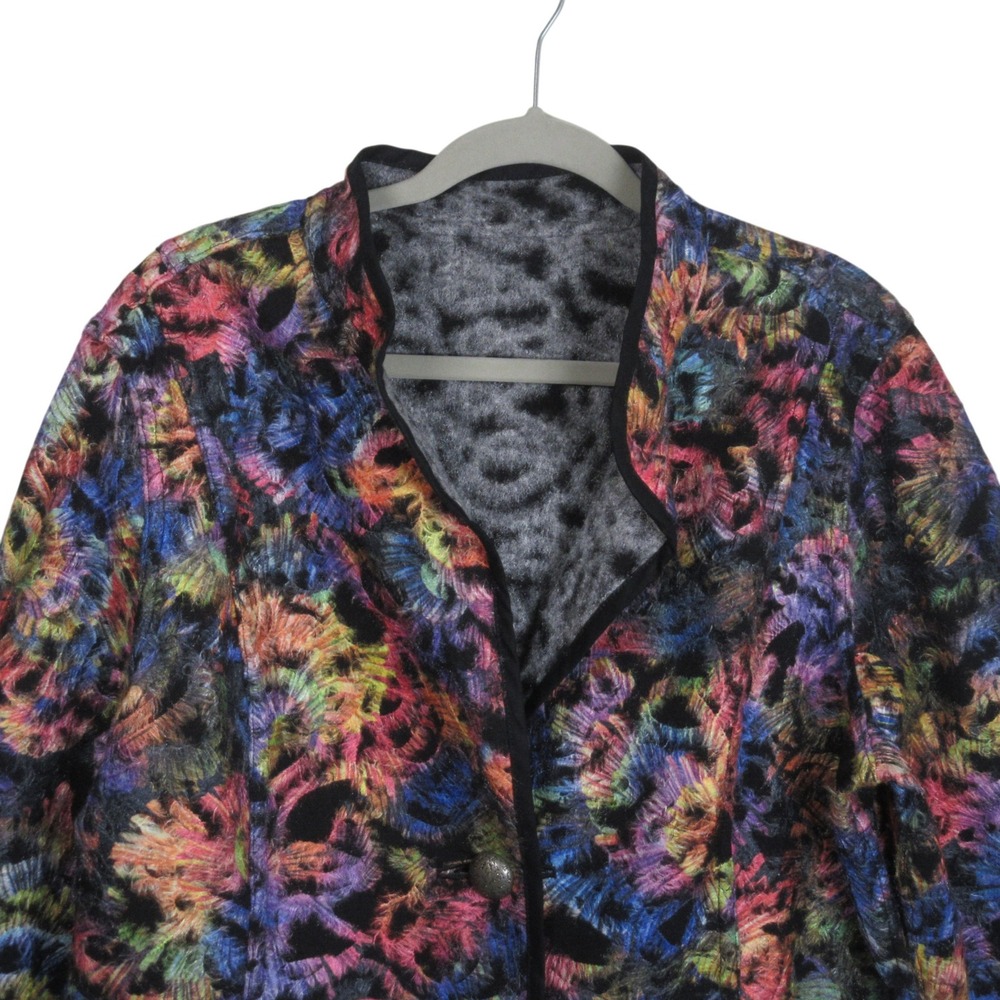 Trimdin Reversible Fuzzy Jacket Med Colorful Abstract Artsy Button Front - Picture 6 of 16